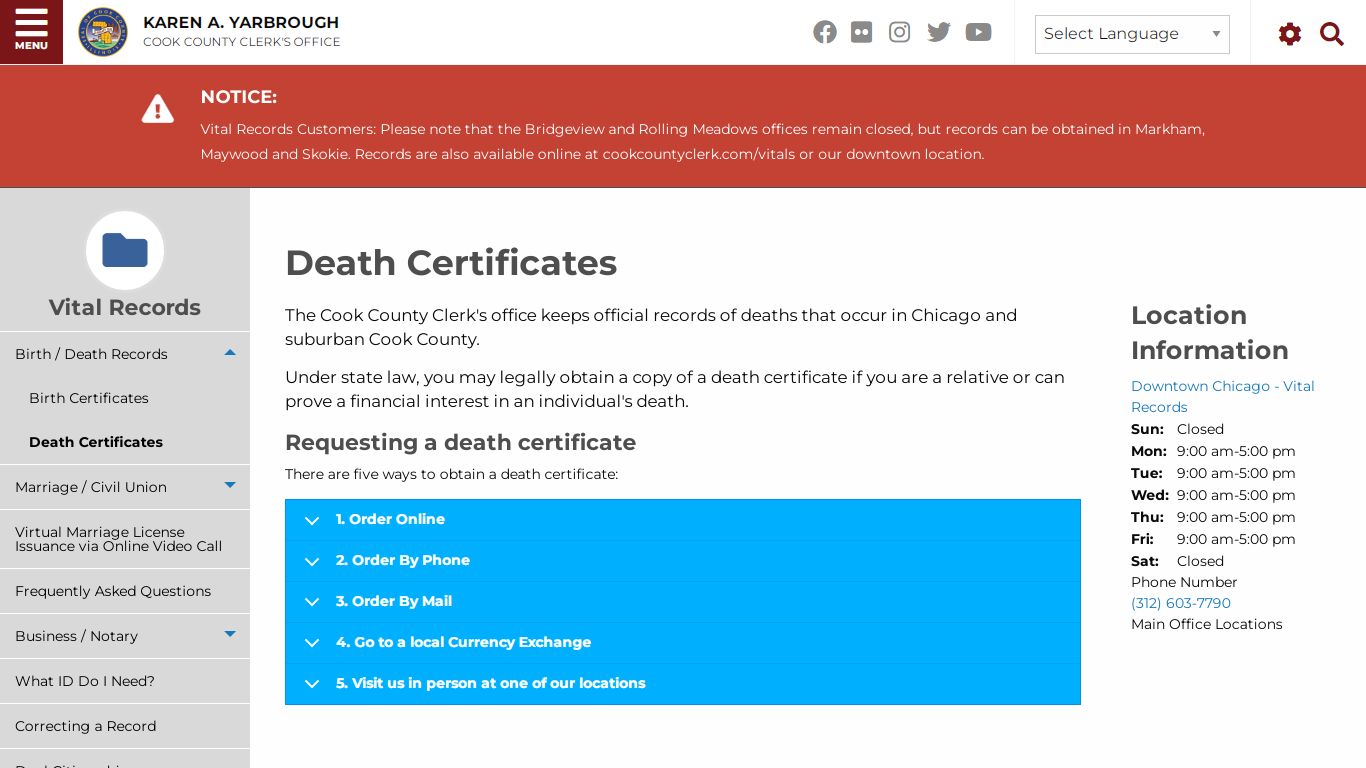 Death Certificates | Cook County Clerk