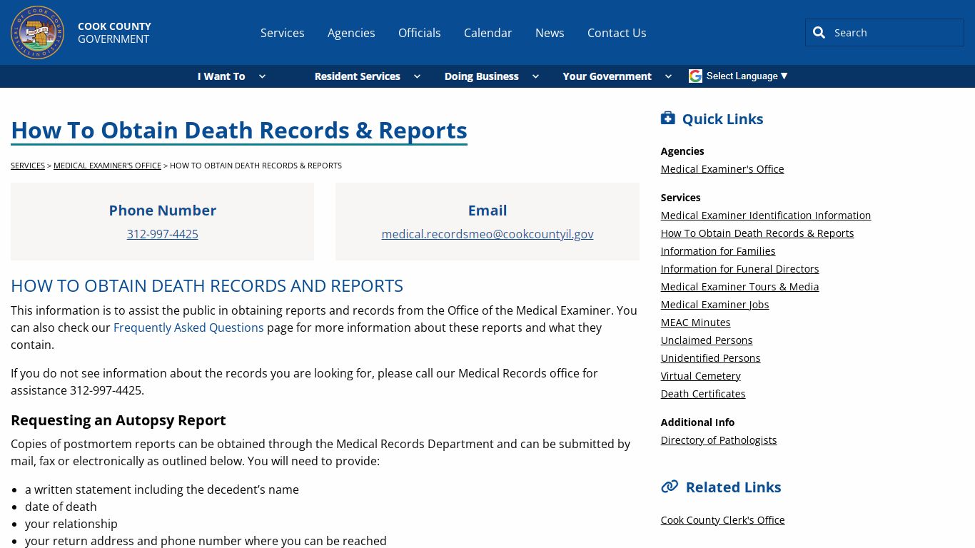 How To Obtain Death Records & Reports - Cook County, Illinois